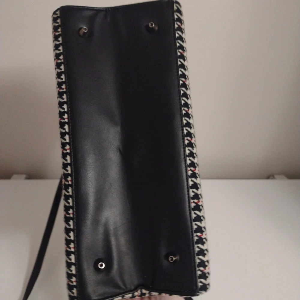 Vtg Preston & York Houndstooth Purse Bag Tote Crossbody Acrylic Wool Polyester - Picture 5 of 10
